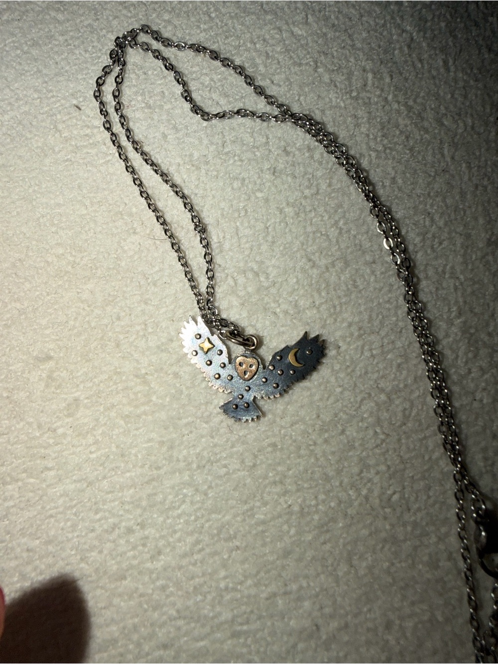 Silver and Gold Owl Pendant Necklace